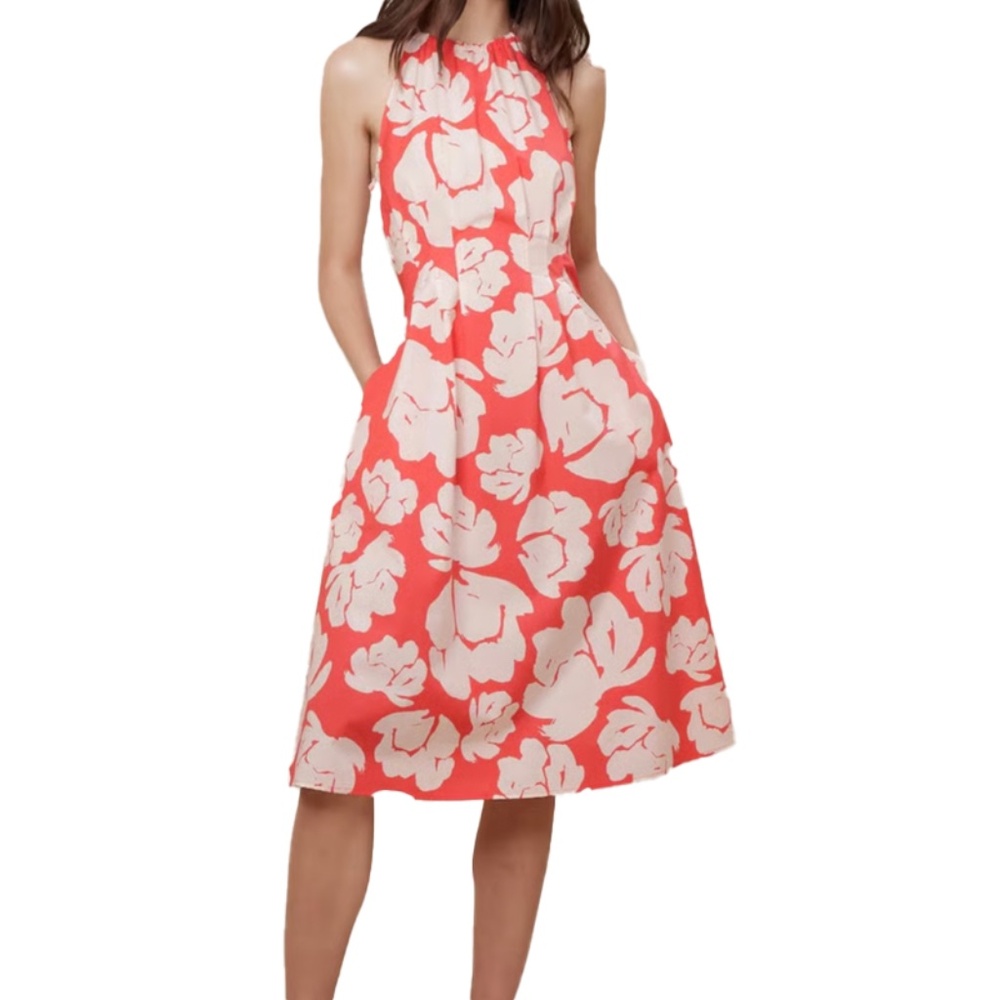 Floral Poplin Halter Midi Dress Size 0 Petite (New)